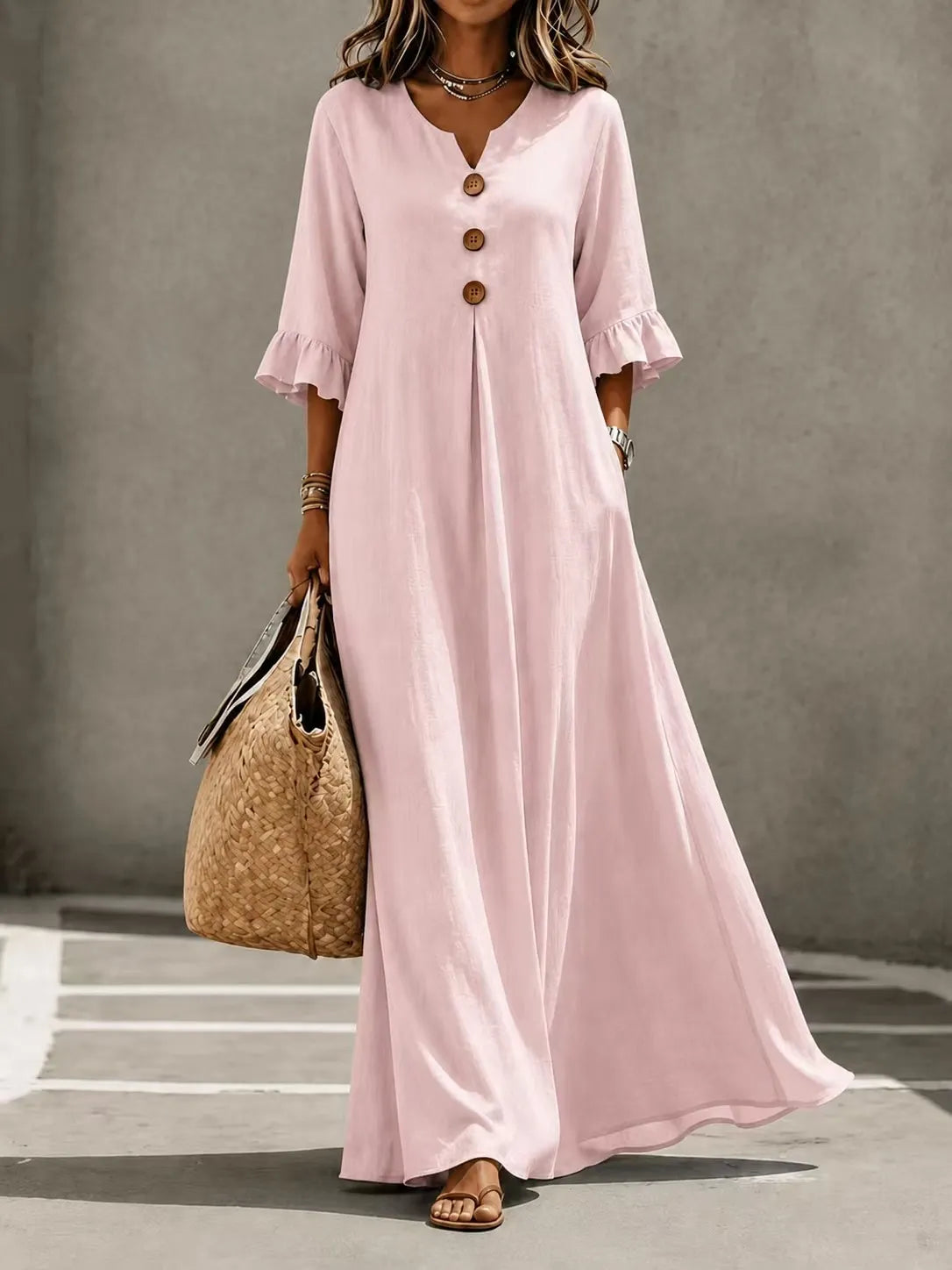 Vesperelle soft-touch printed V-neck maxi dress