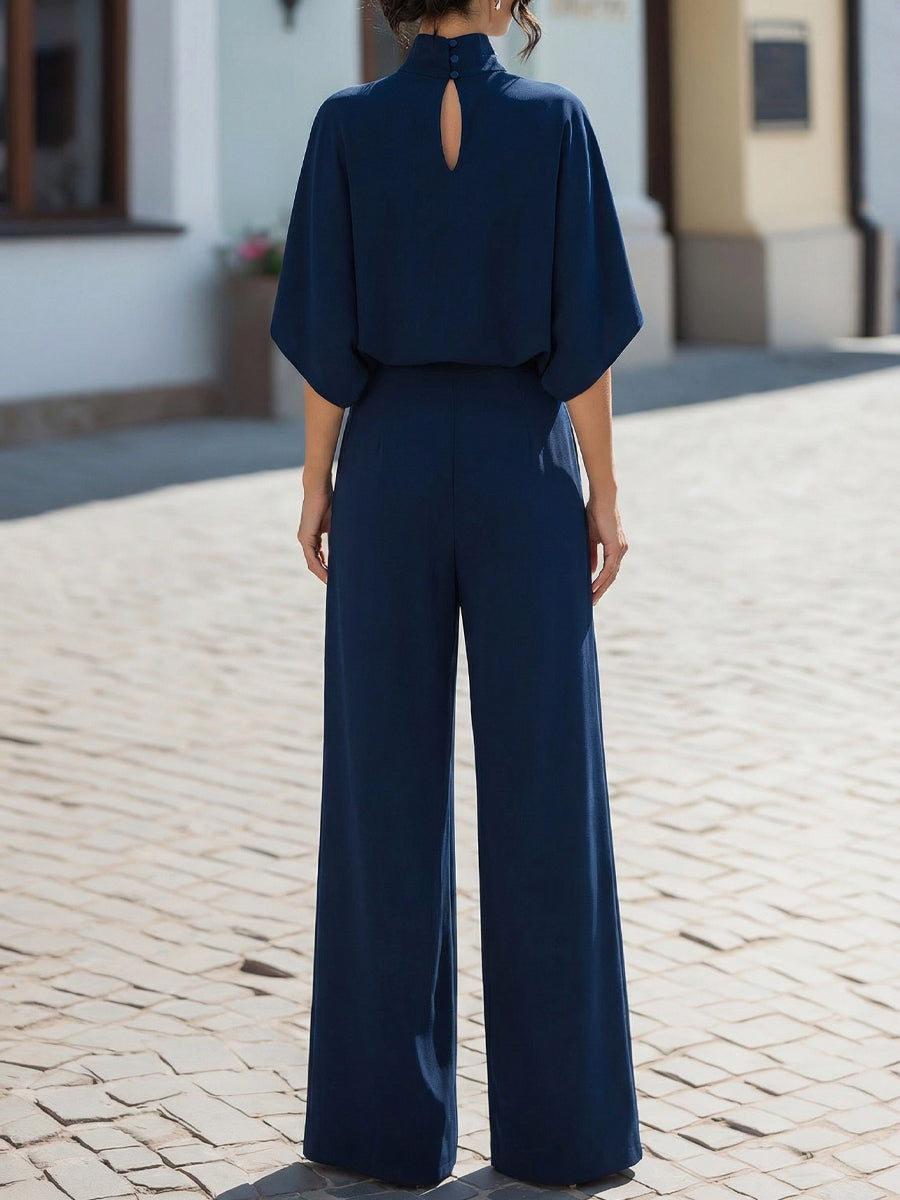 Elaine | Minimalist High-Neck Draped Blouse & Wide-Leg Trouser Set