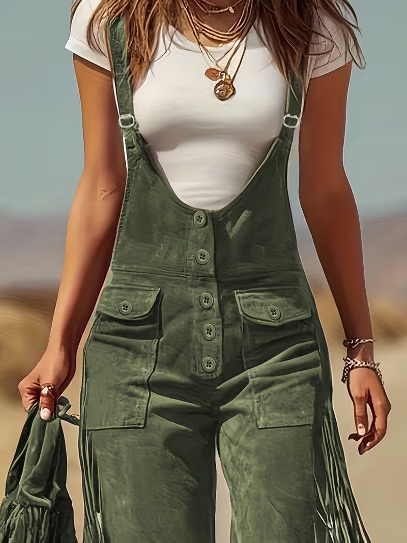 Ketiya | Wide-Leg Cargo Pants with Fringe Trim