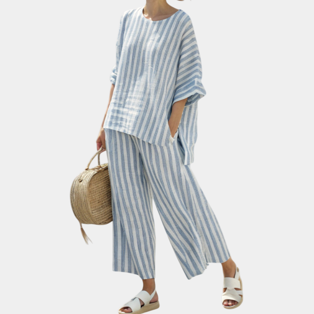 Federica | Sophisticated Blue Striped Top and Casual Pants