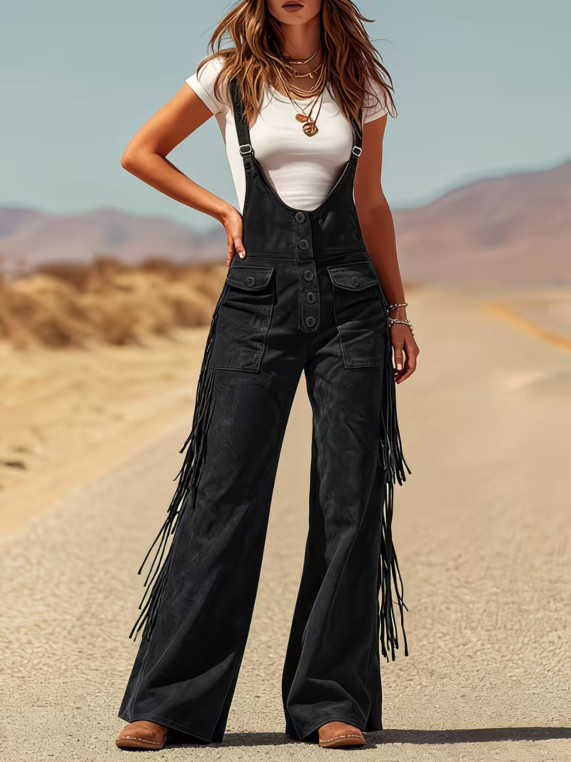 Ketiya | Wide-Leg Cargo Pants with Fringe Trim