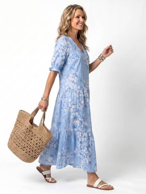 Alora | Floral Print Tassel Tie Midi Dress