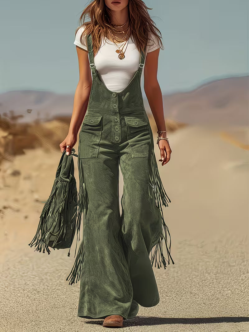 Ketiya | Wide-Leg Cargo Pants with Fringe Trim