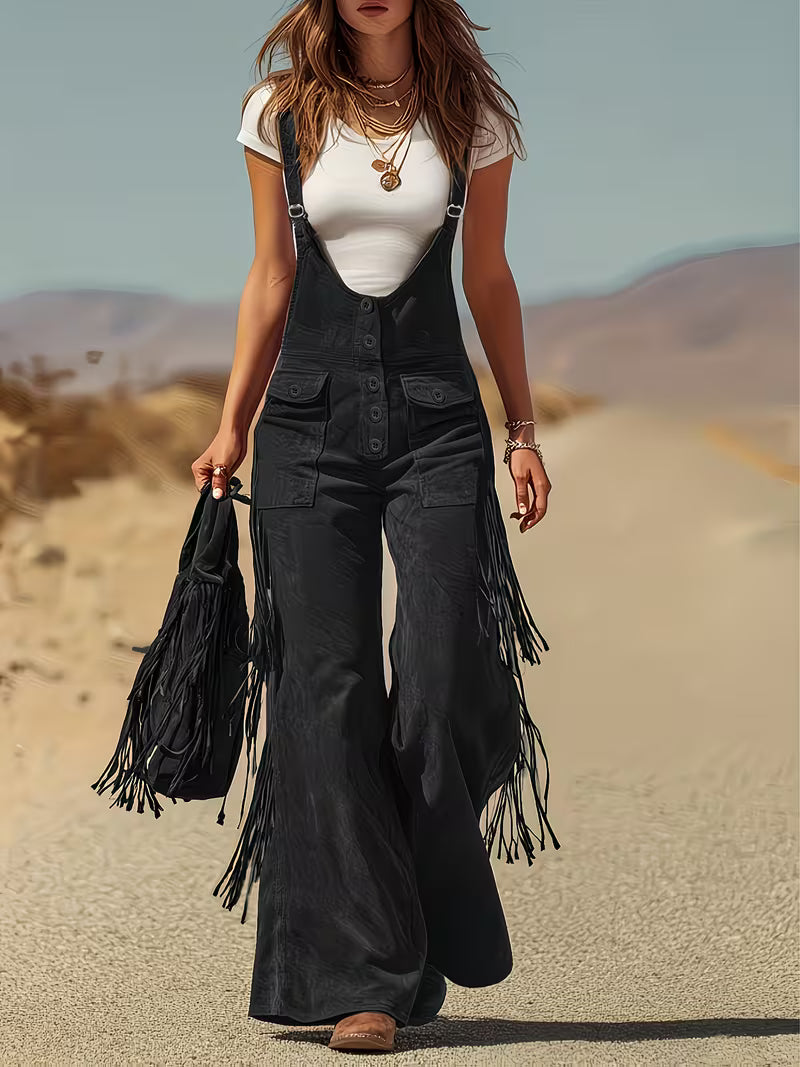 Ketiya | Wide-Leg Cargo Pants with Fringe Trim