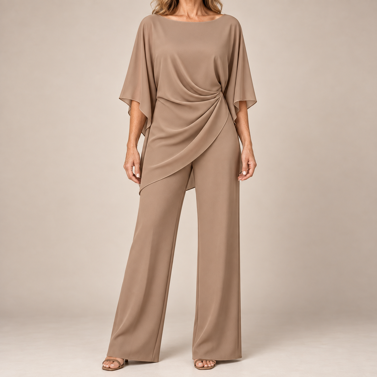 Grace | Cape-Sleeve Draped Waist Two-Piece