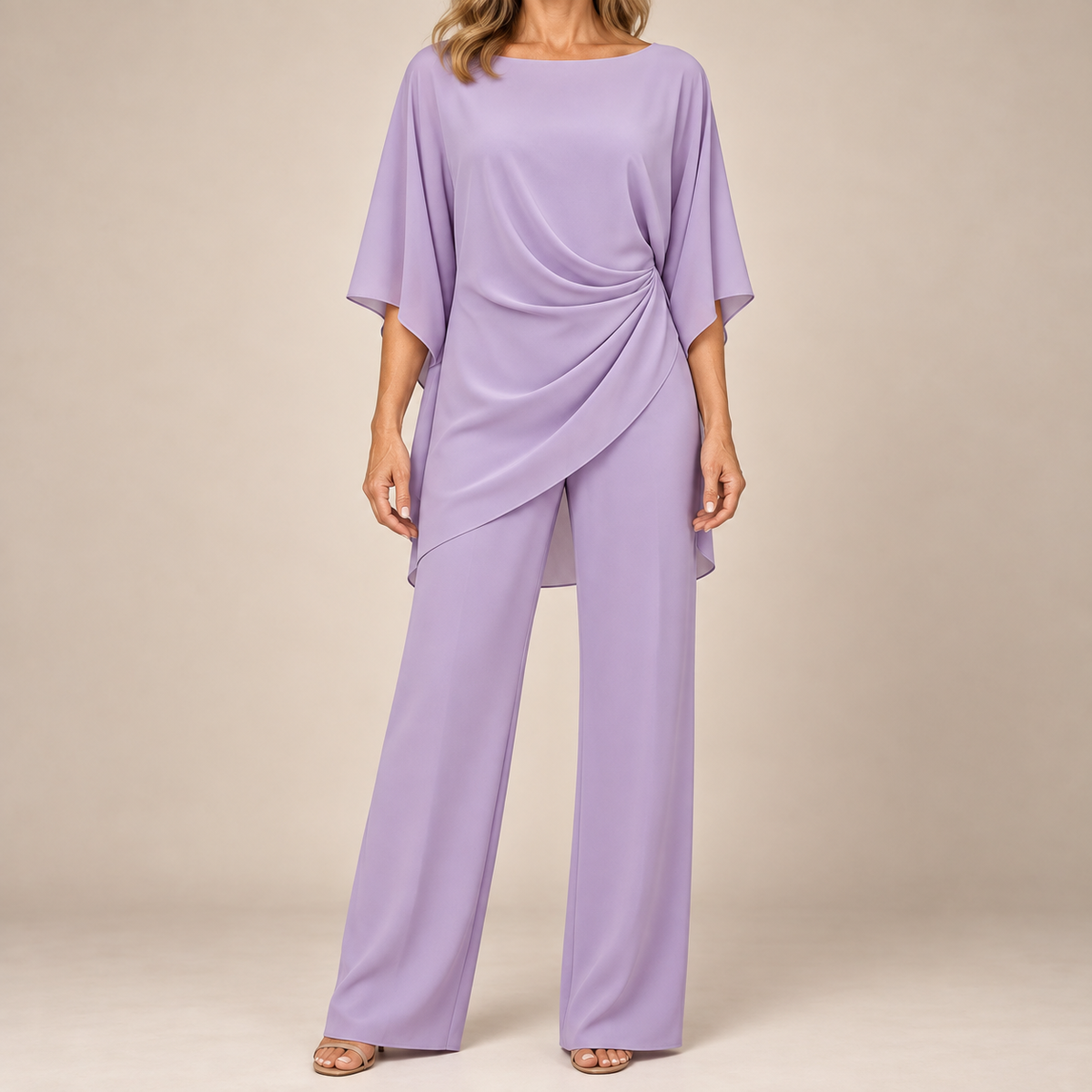 Grace | Cape-Sleeve Draped Waist Two-Piece