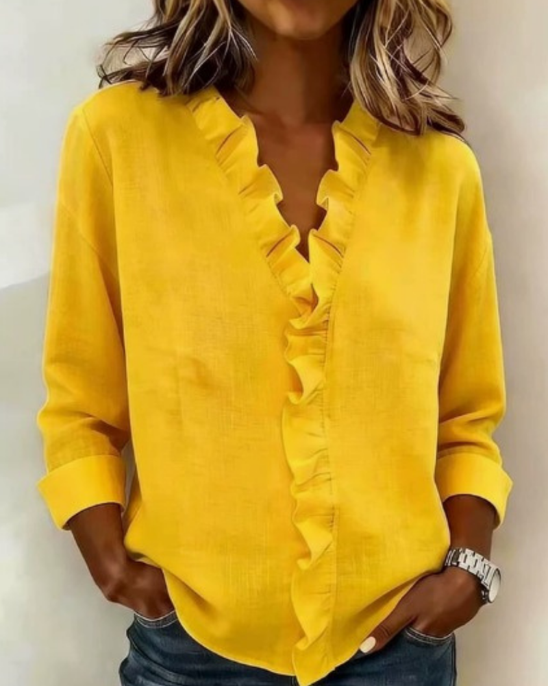 Indie | Blouse with Ruffles, V-Neck and Long Sleeves