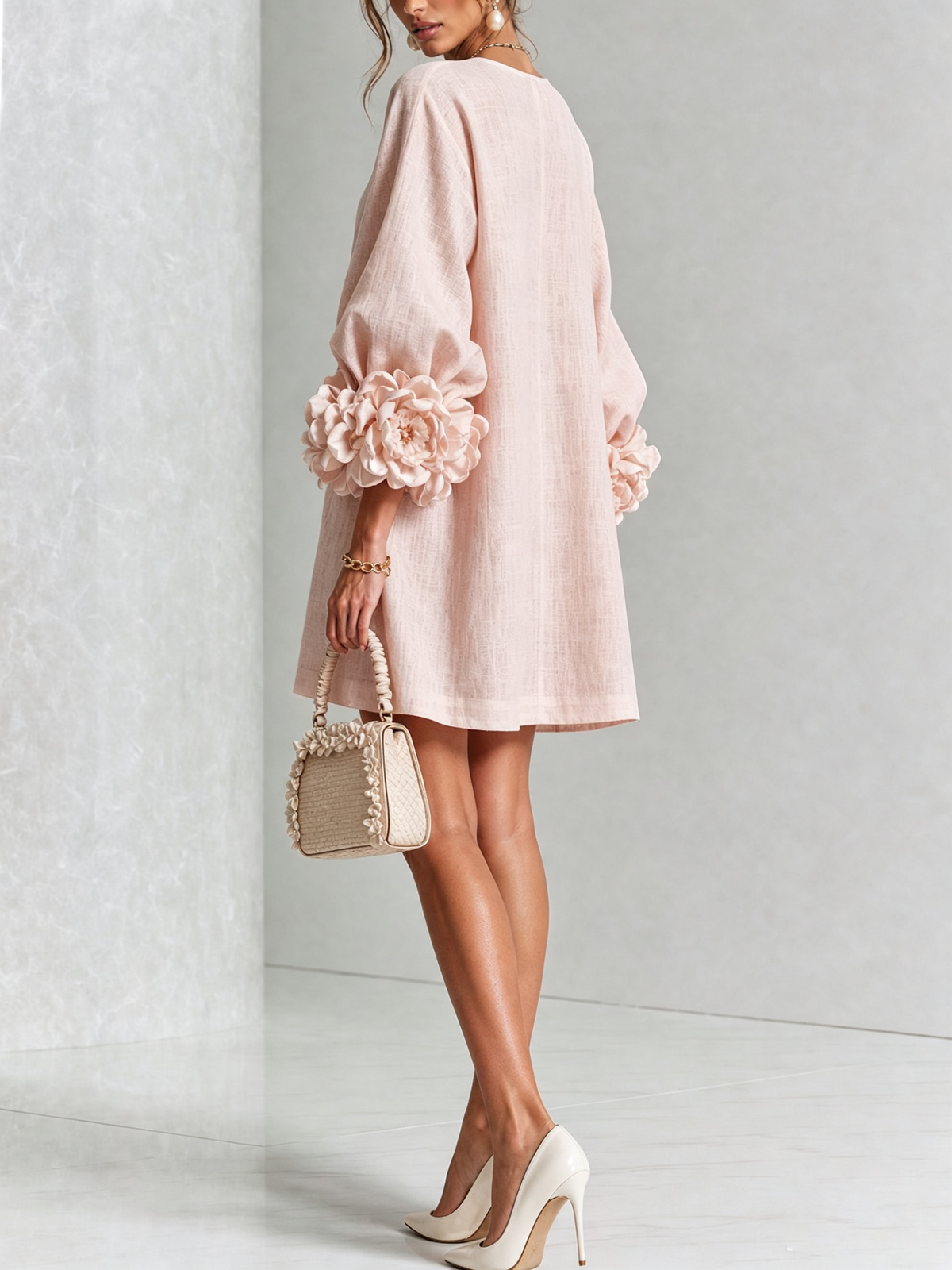 Lorraine | Pink Floral Button-Down Mini Dress with Floral Cuffs