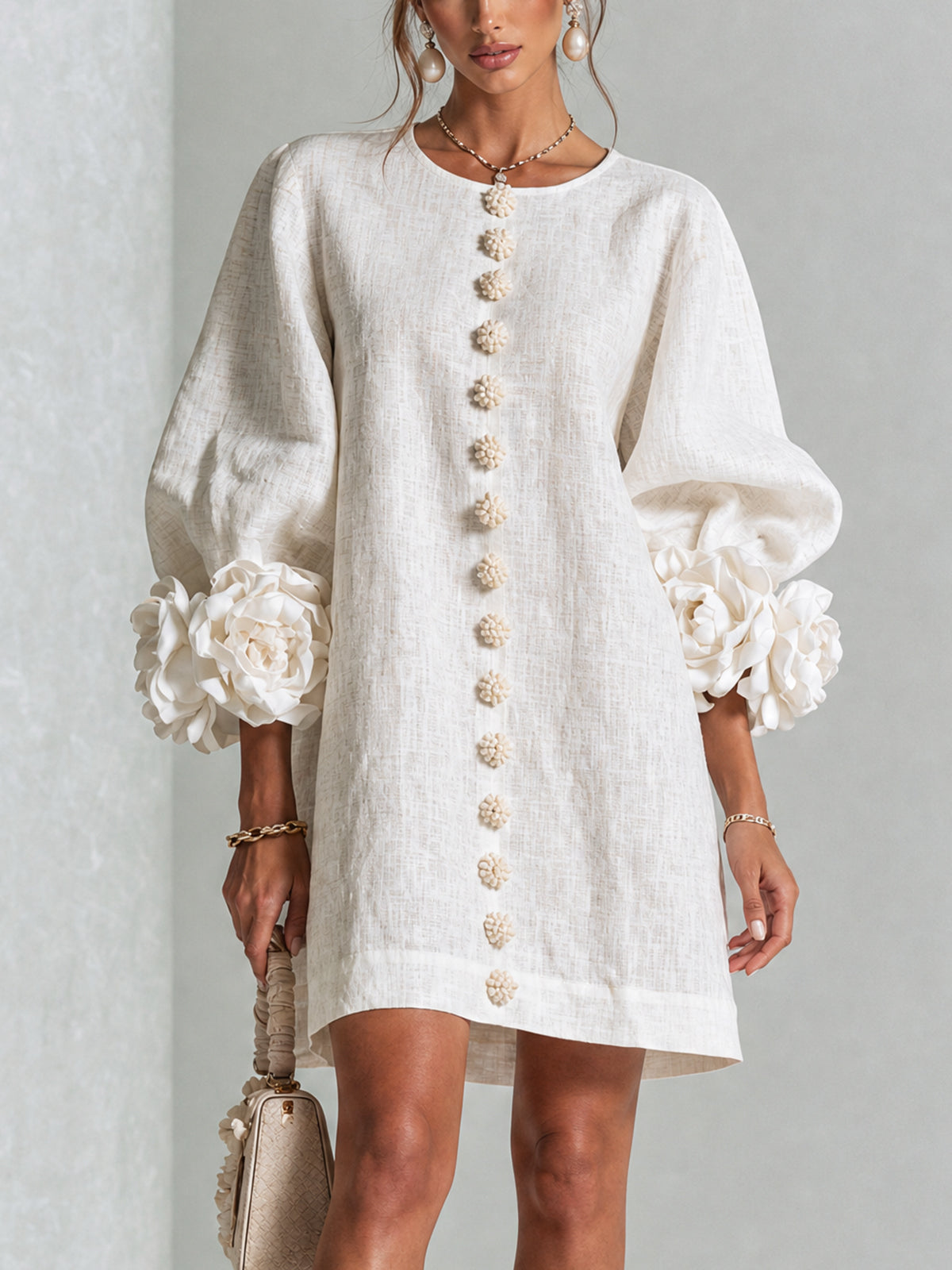 Lorraine | Floral Button-Down Mini Dress with Floral Cuffs