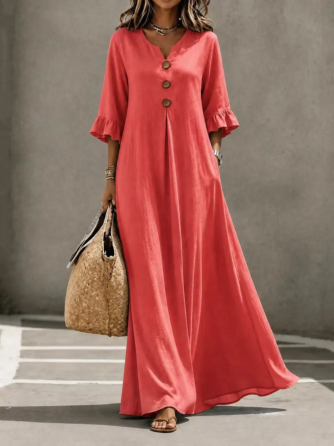 Vesperelle soft-touch printed V-neck maxi dress