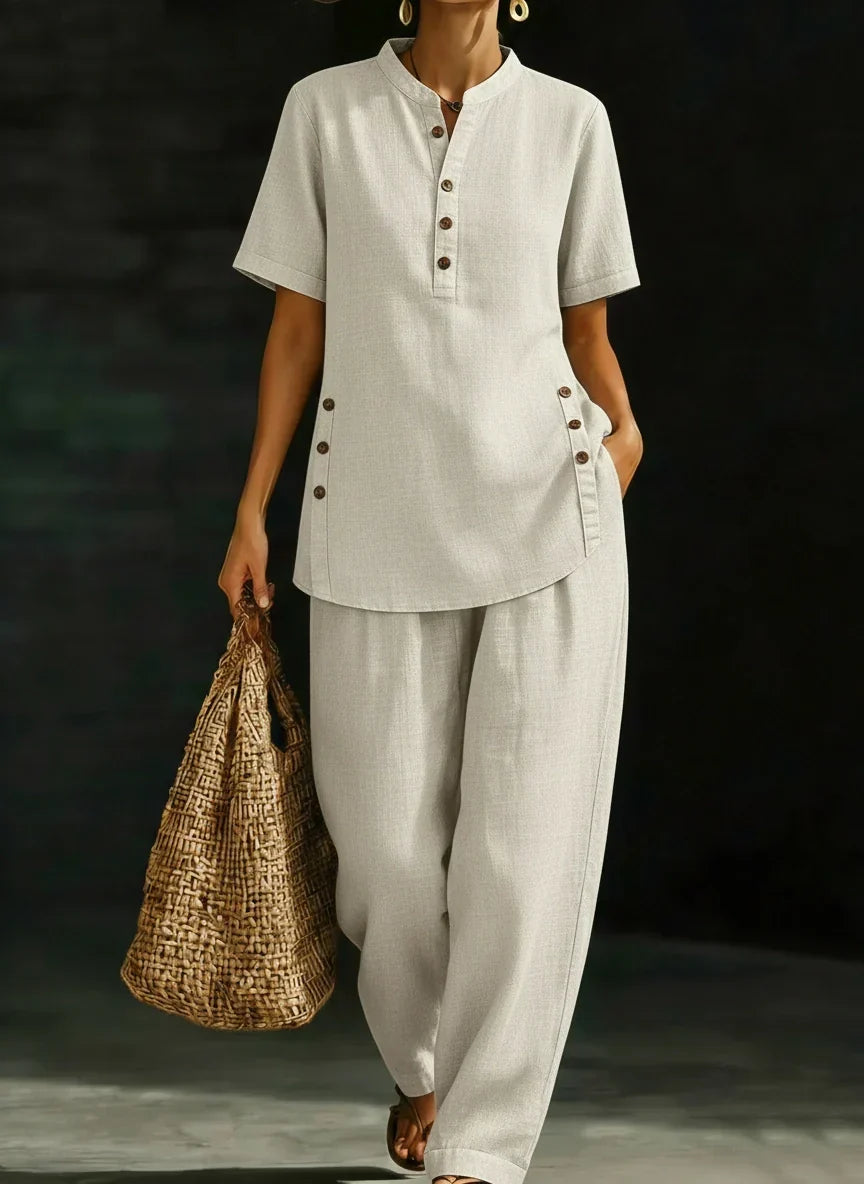 Serena | Classic Linen Button Detail Two-Piece Set