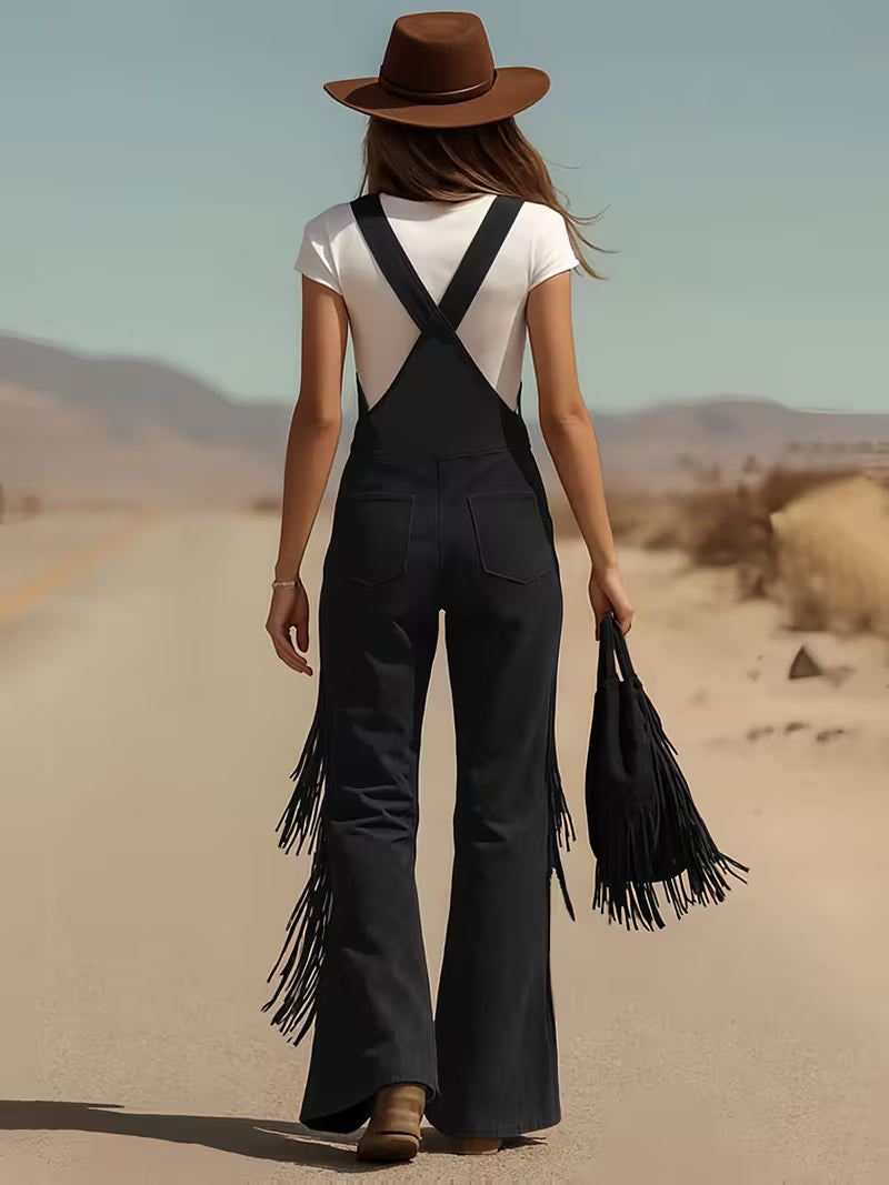 Ketiya | Wide-Leg Cargo Pants with Fringe Trim