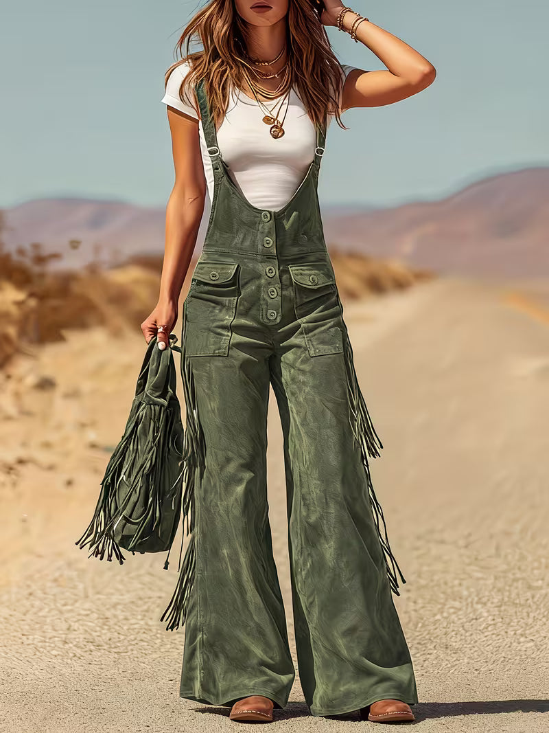 Ketiya | Wide-Leg Cargo Pants with Fringe Trim