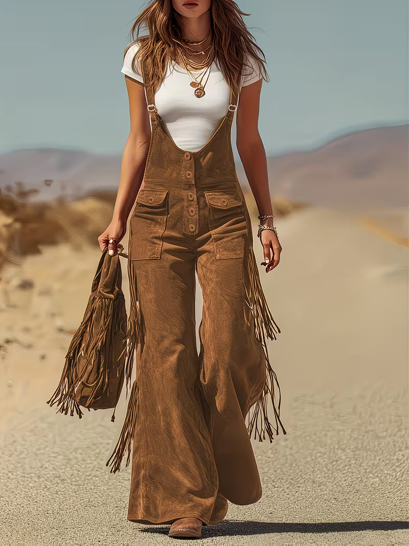 Ketiya | Wide-Leg Cargo Pants with Fringe Trim