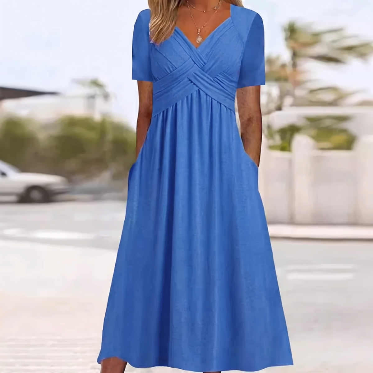 Luna | V-Neck Short Sleeve Long Dresses