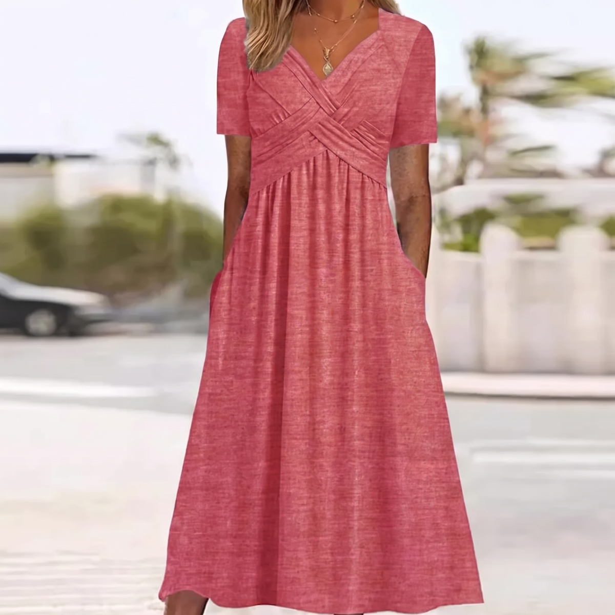 Luna | V-Neck Short Sleeve Long Dresses