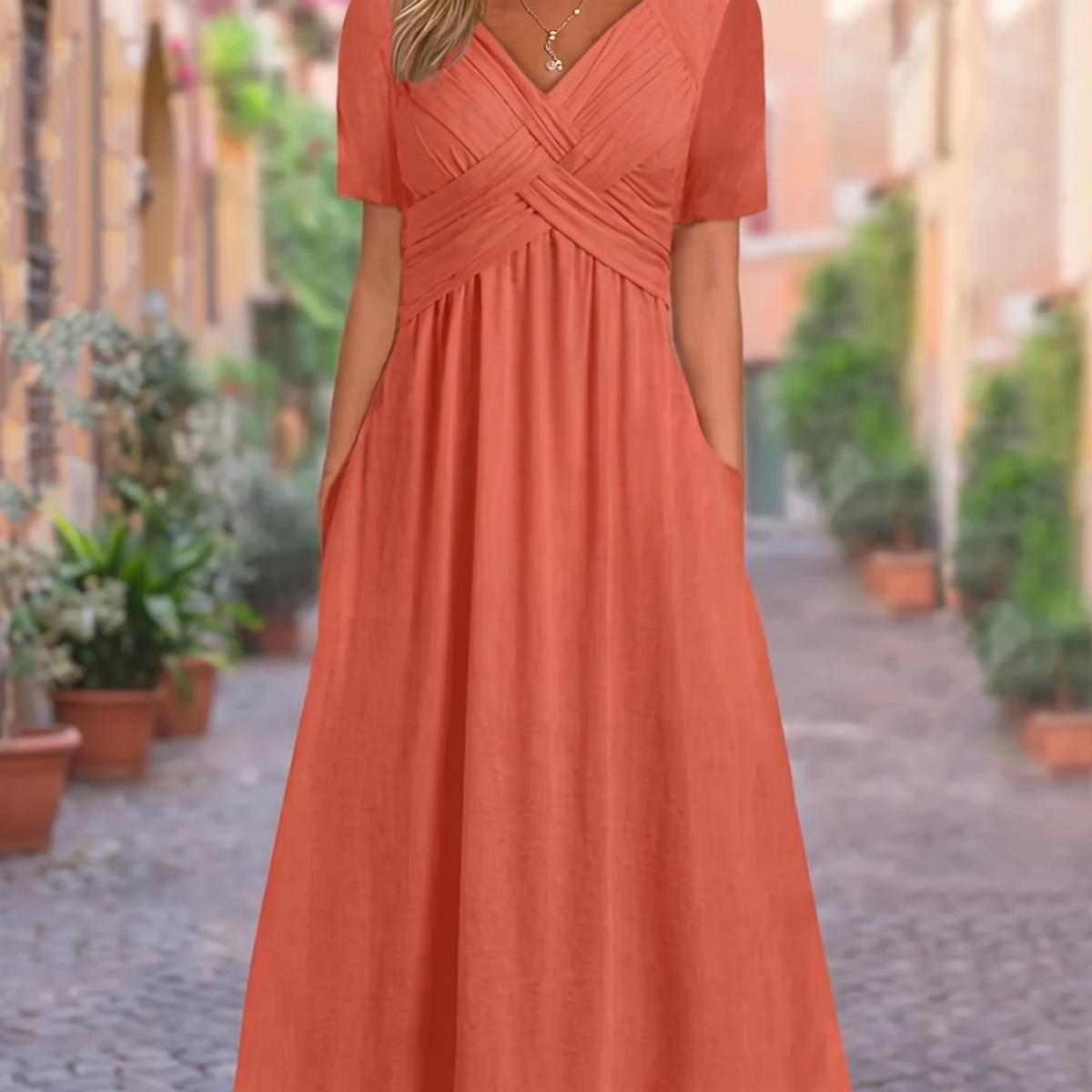 Luna | V-Neck Short Sleeve Long Dresses