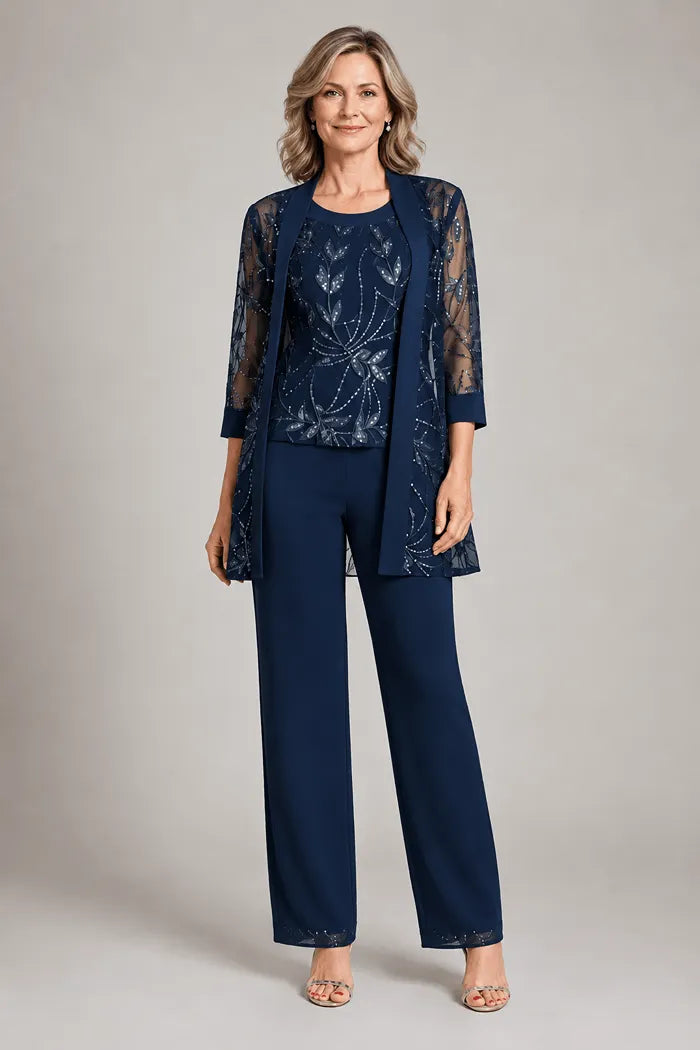 Ottoline Chiffon Occasion Set in Dark Navy Blue