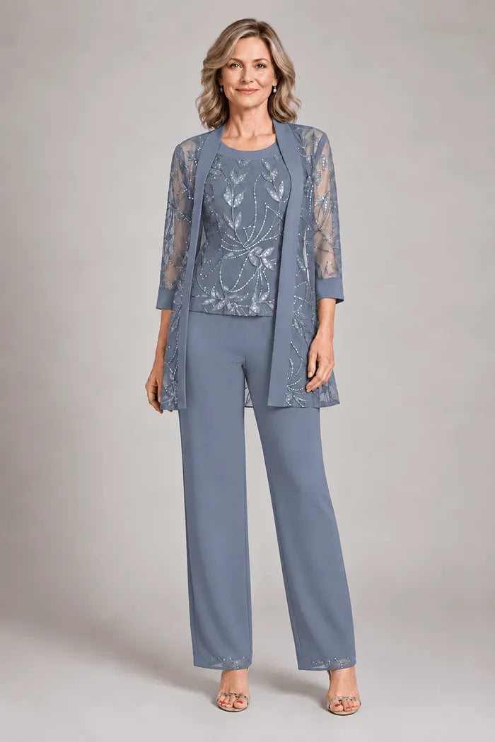 Ottoline Chiffon Occasion Set in Dusty Blue